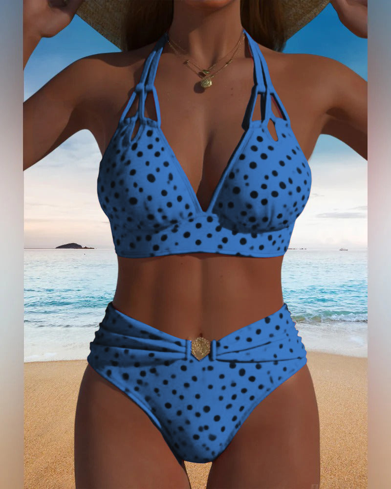 Women's Polka Dot Halter Bikini Set Two-Piece Sleeveless Beach Summer Vacation