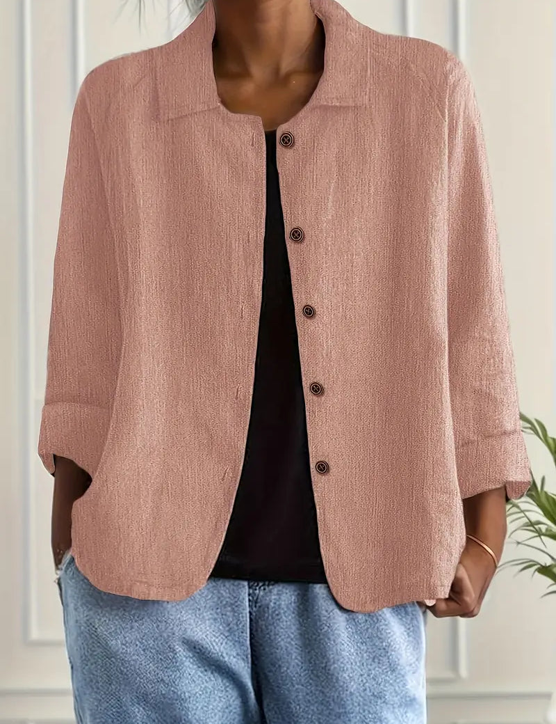 Women's Classic Cotton Light Blazer Jacket Button-Up Relaxed Fit Collared Casual Work Office Smart Casual Transitional Everyday Layering – Sofia