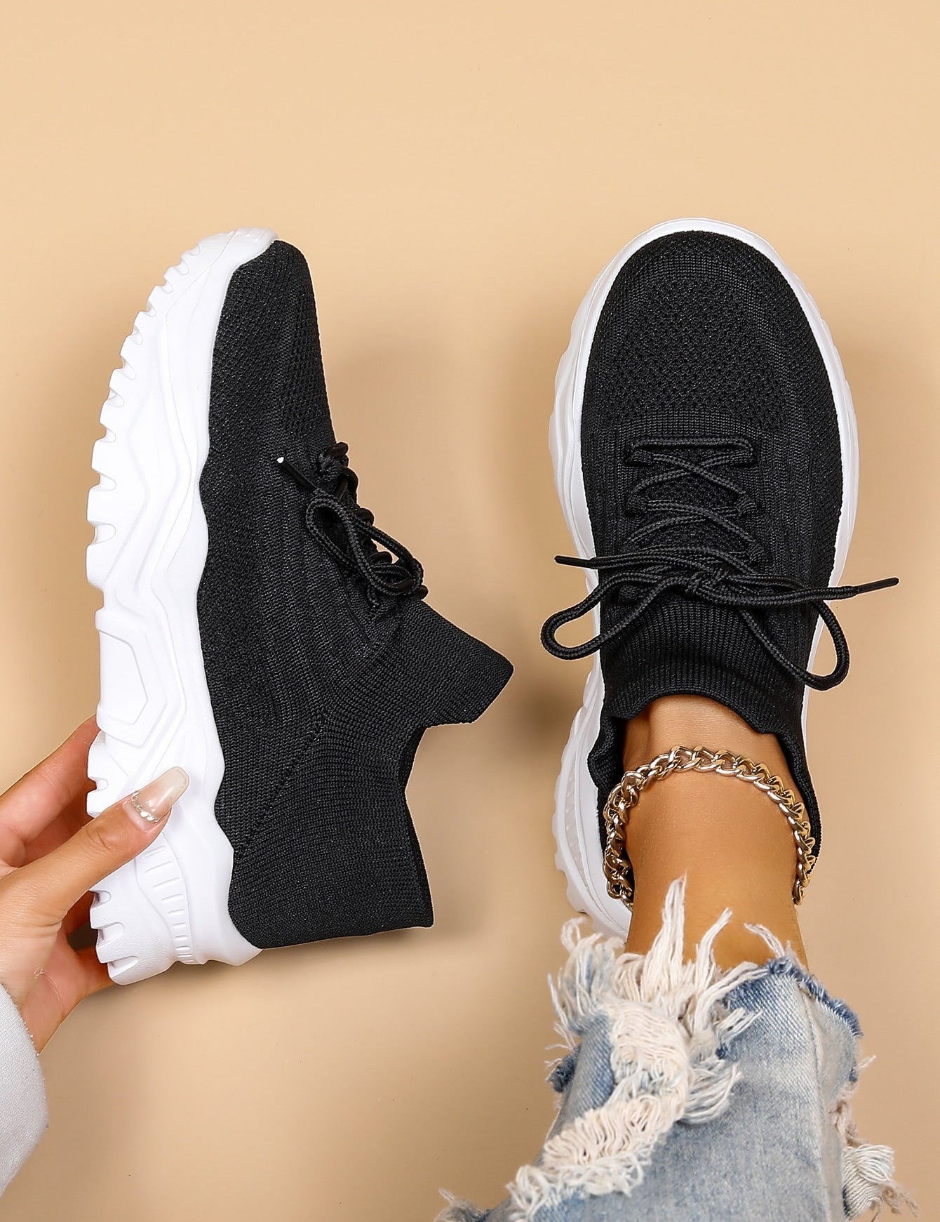 Women's Minimalist Thick Sole Orthopedic Shoes Lace-Up Platform Round Toe Casual Sport – White