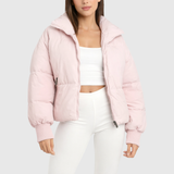 Women's Cropped Puffer Winter Jacket with Ribbed Cuffs