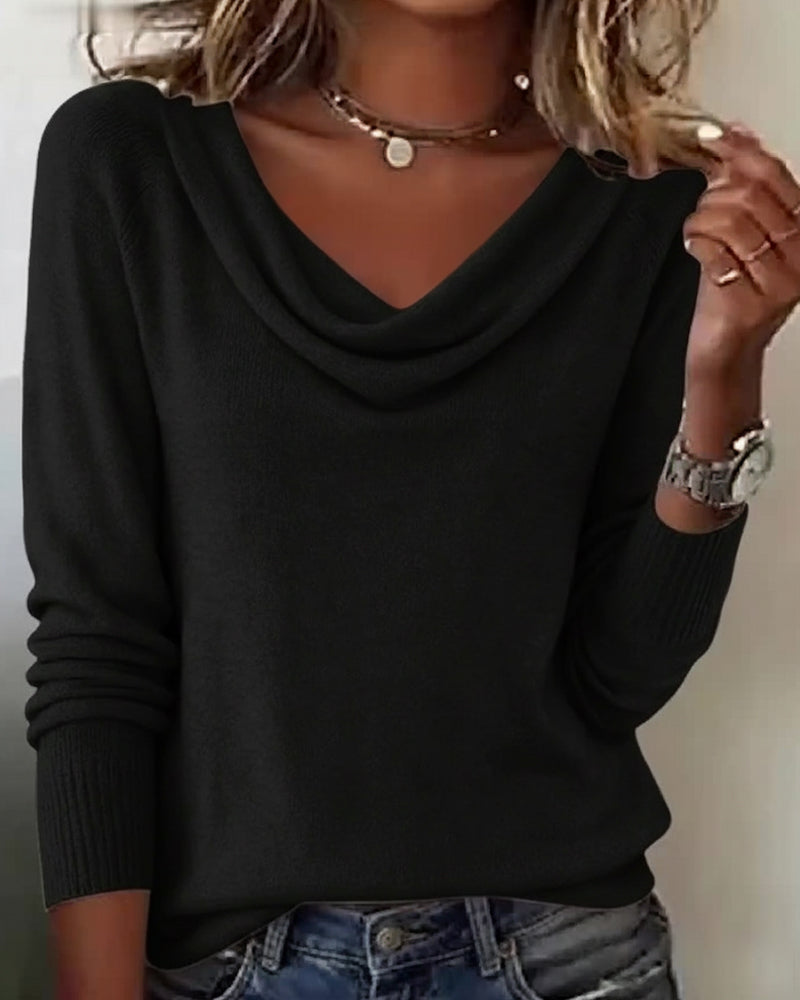Women's Cowl Neck Long Sleeve Pullover Sweater Casual Everyday Work Smart Casual Cozy Soft Knit Top – Cassia