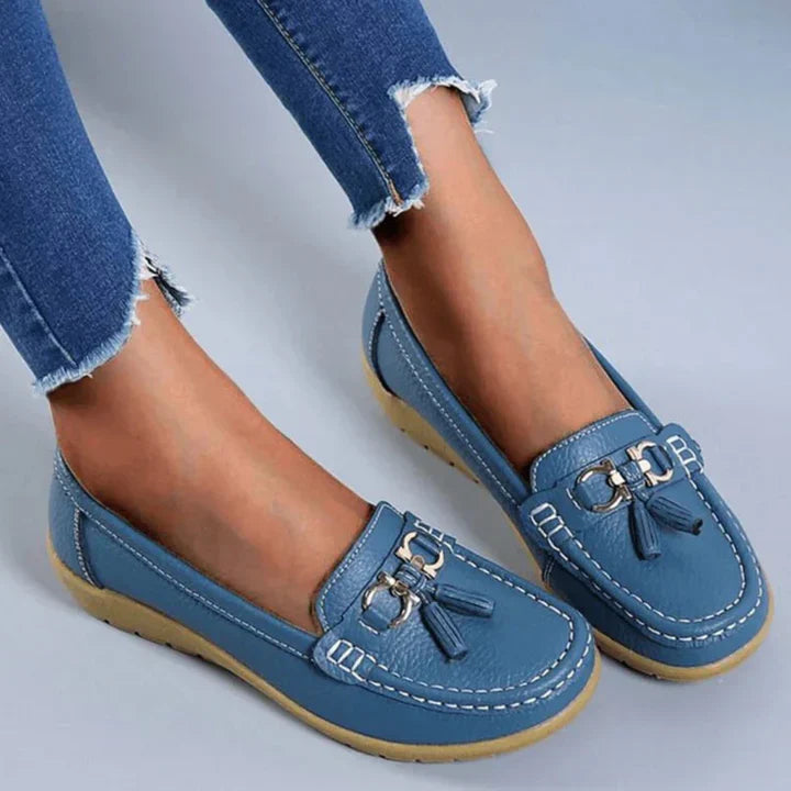 Women's Slip-On Low Moccasins Orthopedic Fringe Detail Lace-Free Casual Elegant Everyday Comfort – White