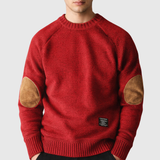 Men's crew neck sweater with elbow patches