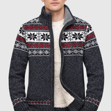 Men’s Zip-Up Sweater – Wool Blend – Sherpa Lined – Jacquard Knit – Regular Fit