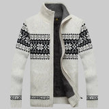 Men’s Zip-Up Sweater – Wool Blend – Sherpa Lined – Jacquard Knit – Regular Fit