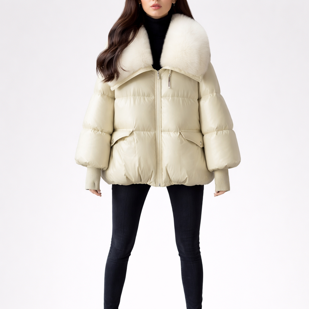 Women's Winter Puffer Jacket with Oversized Plush Collar