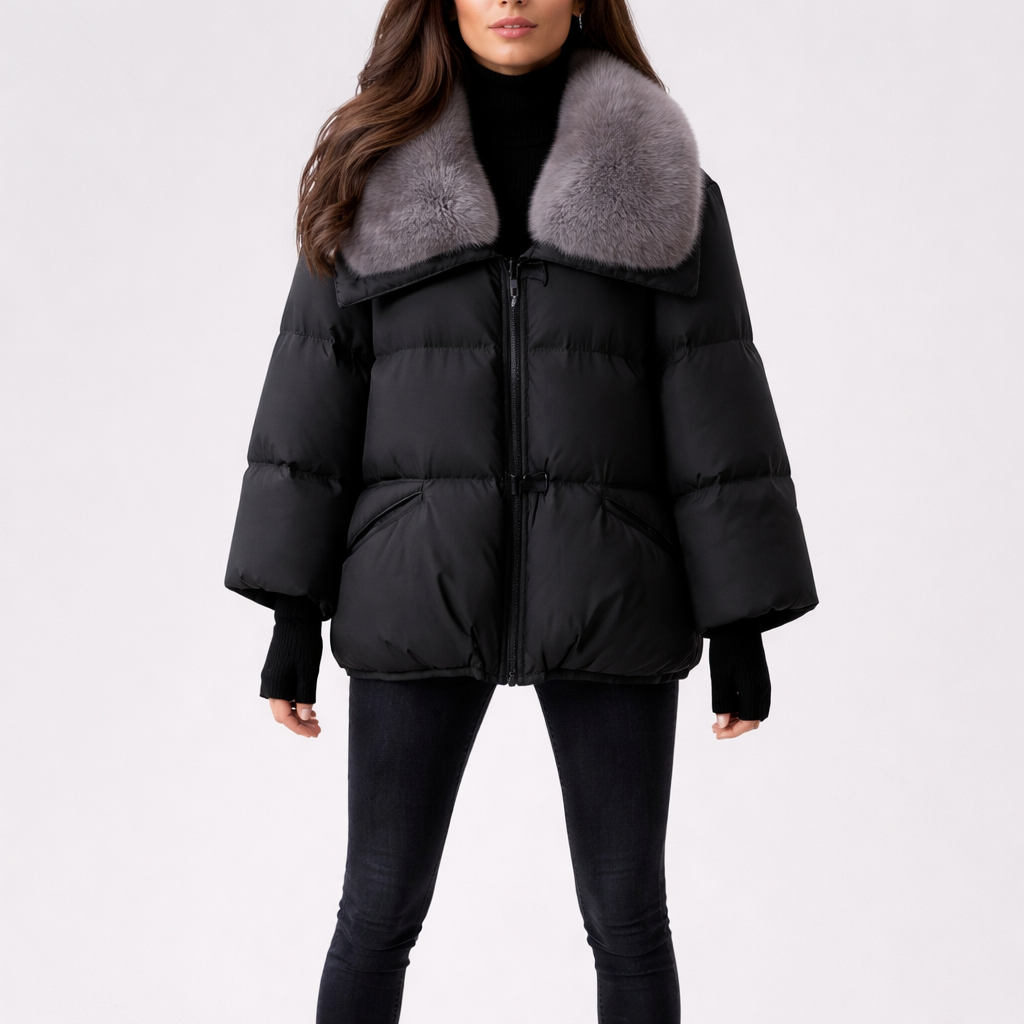 Women's Winter Puffer Jacket with Oversized Plush Collar