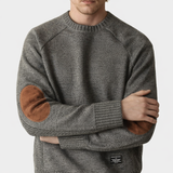 Men's crew neck sweater with elbow patches