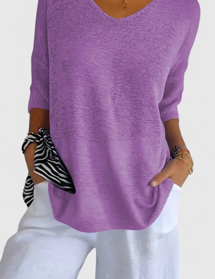 Women's V-Neck Long Sleeve Top Flattering Fit Wrinkle-Resistant Soft Fabric Casual Everyday Office Smart Casual Plus Size – Sage