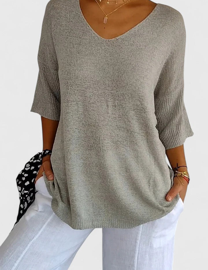 Women's V-Neck Long Sleeve Top Flattering Fit Wrinkle-Resistant Soft Fabric Casual Everyday Office Smart Casual Plus Size – Sage