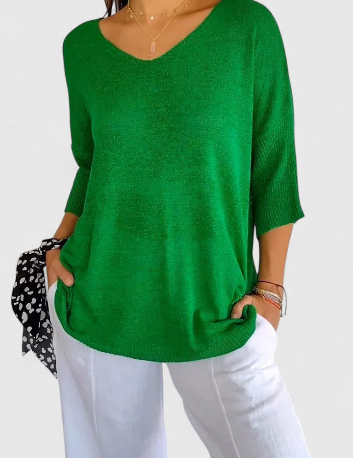 Women's V-Neck Long Sleeve Top Flattering Fit Wrinkle-Resistant Soft Fabric Casual Everyday Office Smart Casual Plus Size – Sage