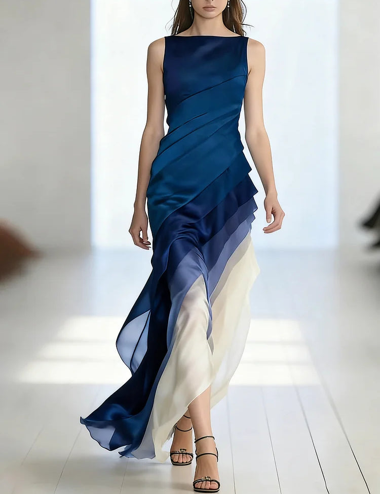 Women's High Waist Patchwork Tulle Sleeveless Long Dress Formal Prom Gala Wedding Guest Evening Elegant – Lumière