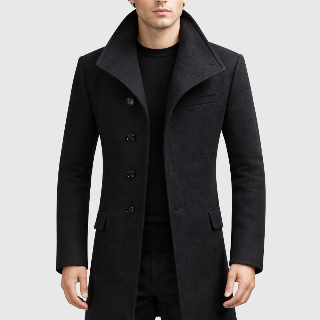 Men’s Wool Overcoat - Tailored Fit - Single-Breasted with Notch Lapels - Classic Style