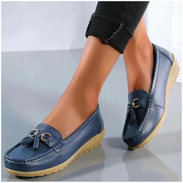 Women's Slip-On Low Moccasins Orthopedic Fringe Detail Lace-Free Casual Elegant Everyday Comfort – White