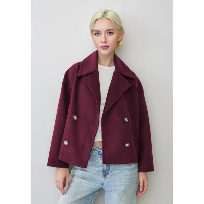 Women's Short Double-Breasted Jacket Lapel Collar Button Placket Casual Chic Cropped Coat – Heidi