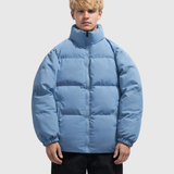 Oversized Puffer Jacket - Quilted Zip Front Side Pockets Jacket