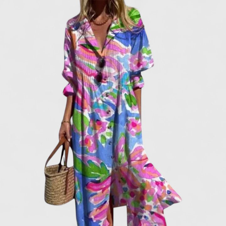Women's Elegant Boho Floral Midi Summer Dress Bold Print Sleeveless Flowing Casual – Paula