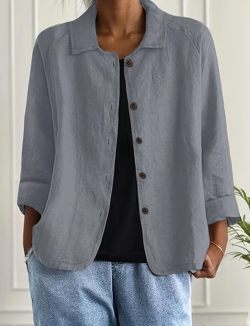 Women's Classic Cotton Light Blazer Jacket Button-Up Relaxed Fit Collared Casual Work Office Smart Casual Transitional Everyday Layering – Sofia