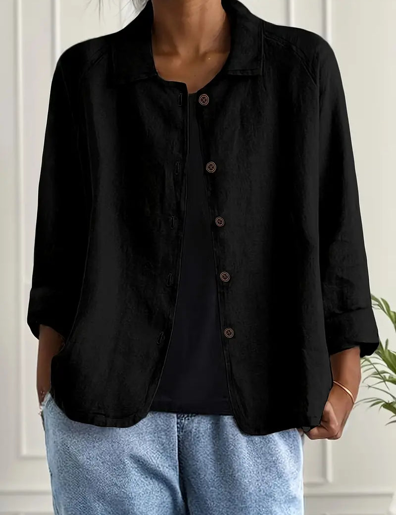 Women's Classic Cotton Light Blazer Jacket Button-Up Relaxed Fit Collared Casual Work Office Smart Casual Transitional Everyday Layering – Sofia