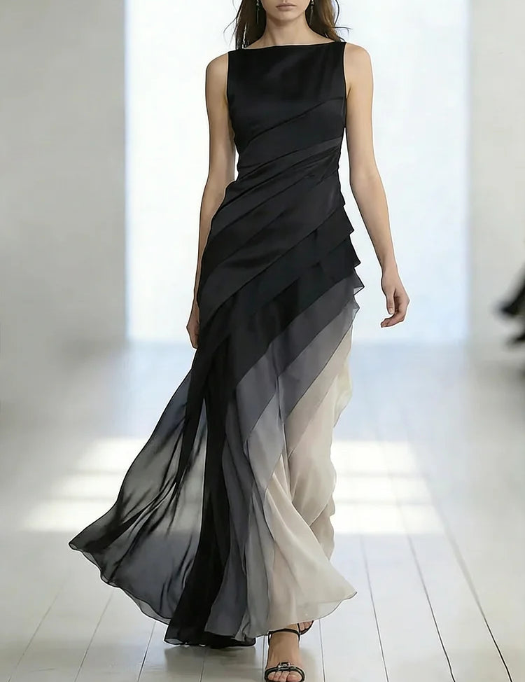 Women's High Waist Patchwork Tulle Sleeveless Long Dress Formal Prom Gala Wedding Guest Evening Elegant – Lumière