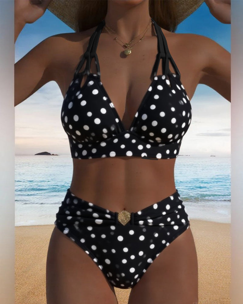 Women's Polka Dot Halter Bikini Set Two-Piece Sleeveless Beach Summer Vacation
