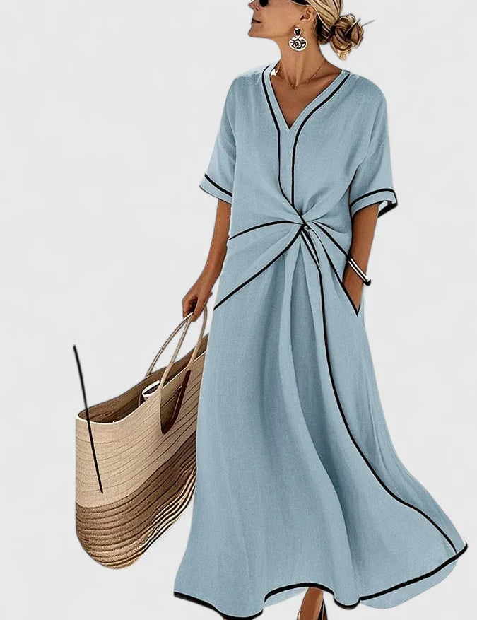 Women's Elegant Striped Midi Dress Vertical Stripes Lightweight Breathable Casual Summer Dress – Ery