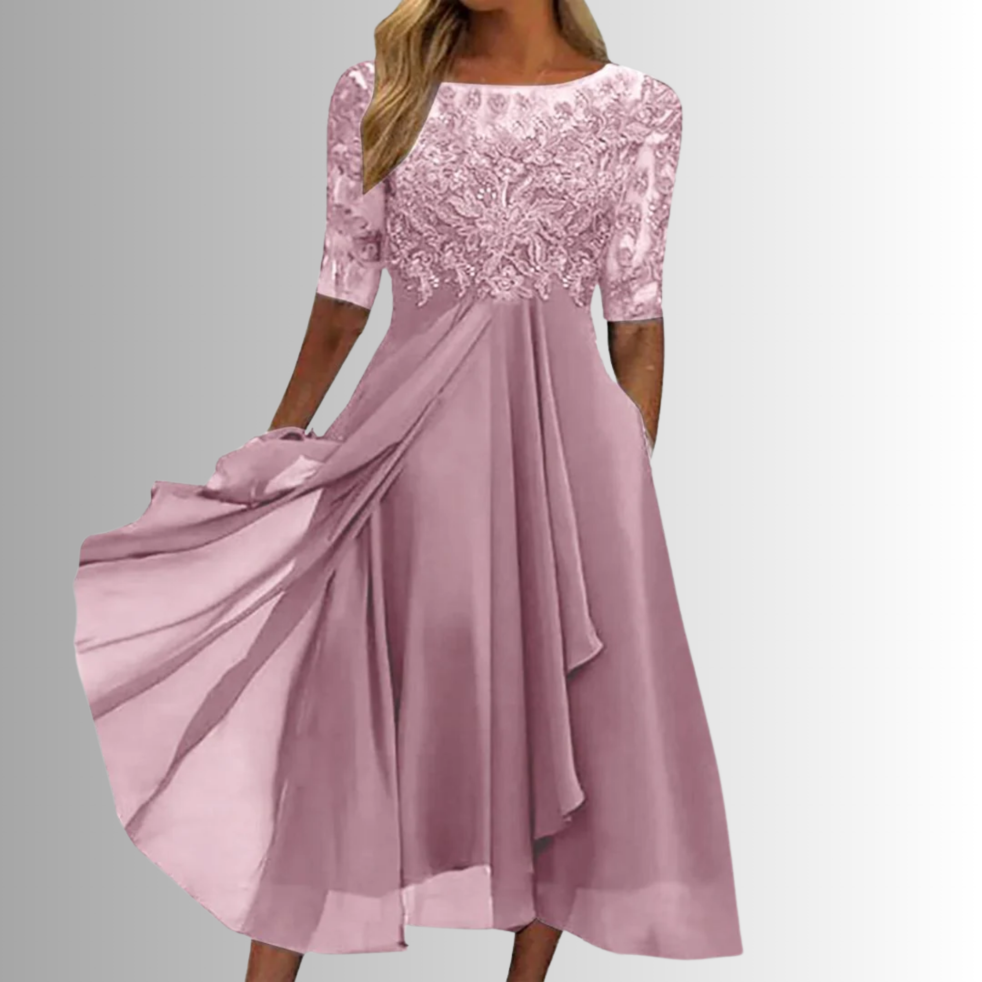 Women's Elegant Lace Midi Dress 3/4 Sleeve Formal Wedding Guest Mother of the Bride Cocktail Evening Casual – Rhonda