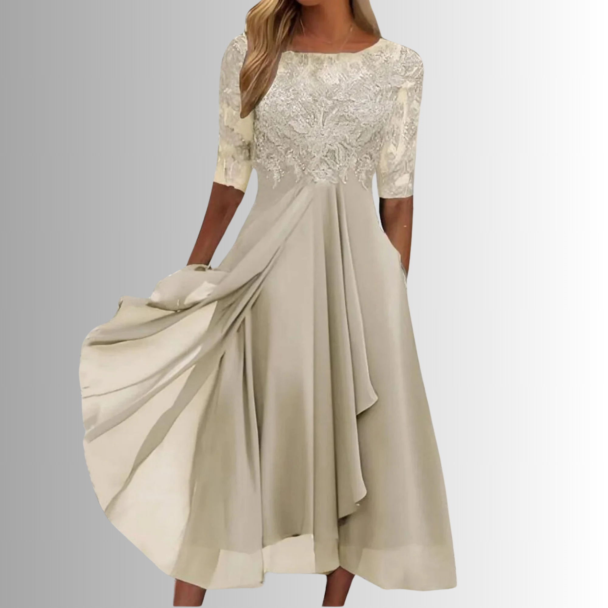 Women's Elegant Lace Midi Dress 3/4 Sleeve Formal Wedding Guest Mother of the Bride Cocktail Evening Casual – Rhonda