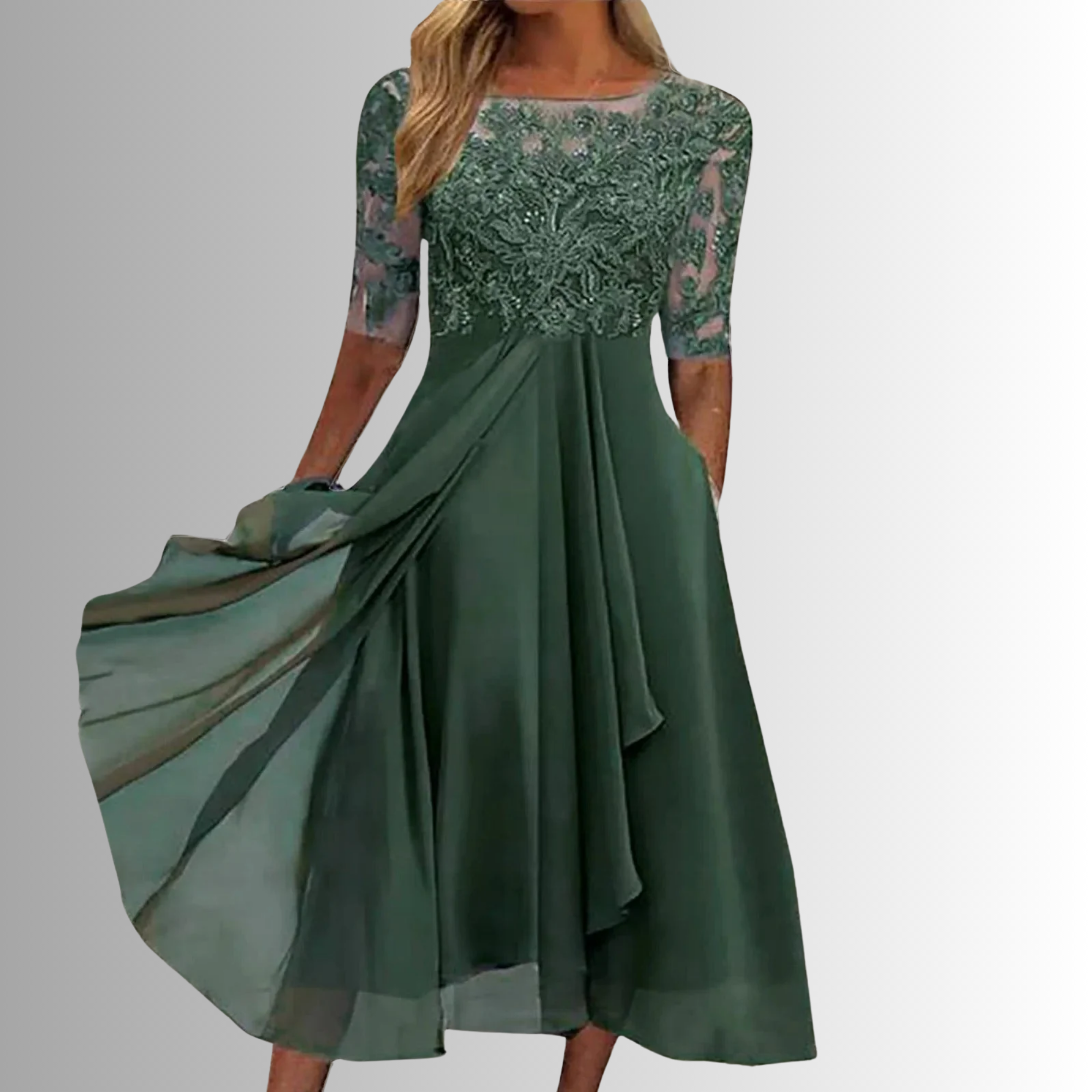 Women's Elegant Lace Midi Dress 3/4 Sleeve Formal Wedding Guest Mother of the Bride Cocktail Evening Casual – Rhonda