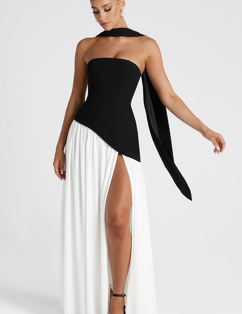 Women's Strapless Fitted Long Dress Side Slit Sleek Elegant Formal Wedding Guest Evening Party Gown – Ivory White