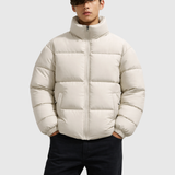 Oversized Puffer Jacket - Quilted Zip Front Side Pockets Jacket