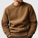 Men's crew neck sweater with elbow patches