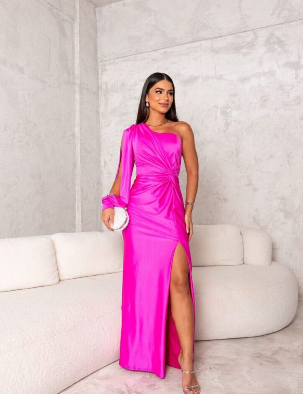 Women's One Shoulder Long Dress Flowing Sleeve Side Slit Formal Wedding Guest Party Elegant – Helen