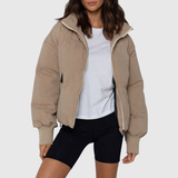 Women's Cropped Puffer Winter Jacket with Ribbed Cuffs