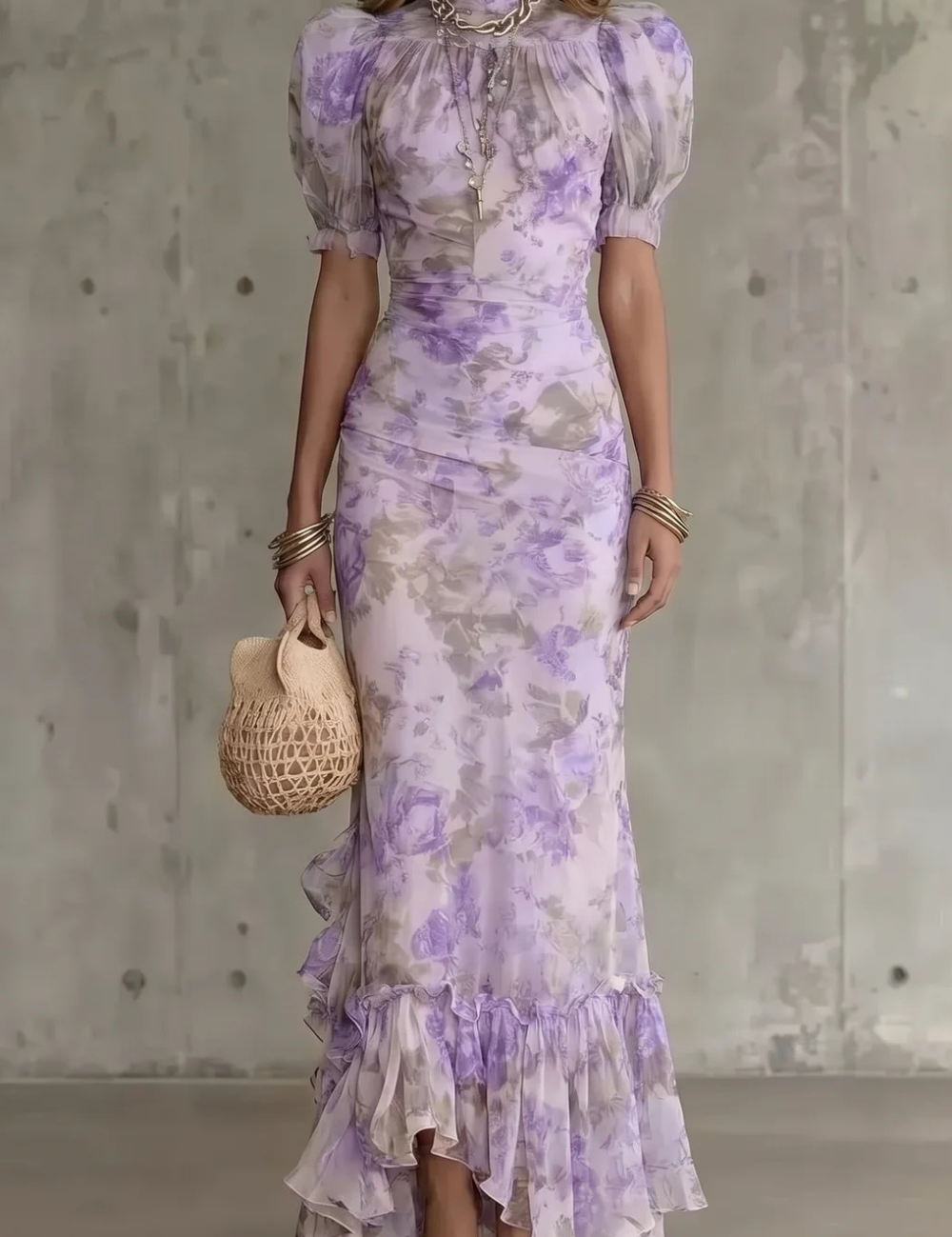 Women's Romantic Floral Puff Sleeve Long Dress High Neck Fitted Bodice Vintage Inspired Formal Wedding Guest Garden Party Evening Gala – Roselique