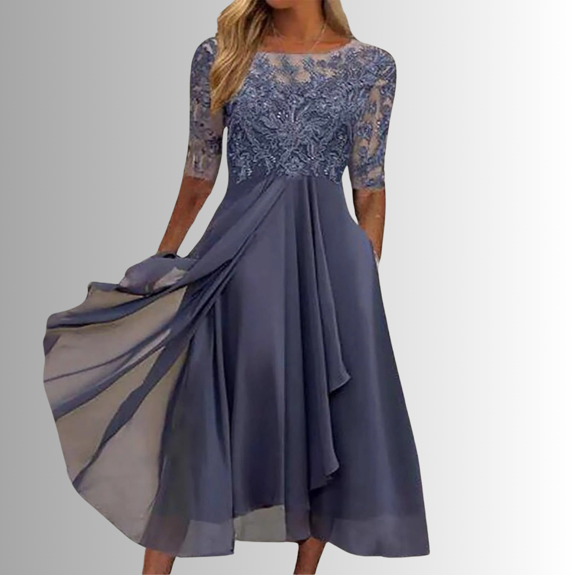 Women's Elegant Lace Midi Dress 3/4 Sleeve Formal Wedding Guest Mother of the Bride Cocktail Evening Casual – Rhonda