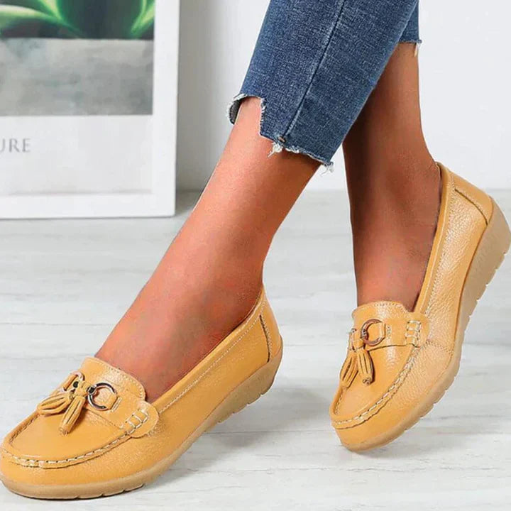 Women's Slip-On Low Moccasins Orthopedic Fringe Detail Lace-Free Casual Elegant Everyday Comfort – White