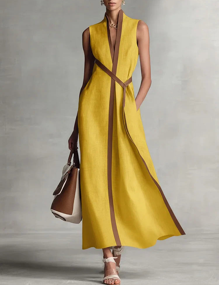 Women's Loose Sleeveless Cotton Linen Midi Formal Dress High Neck Summer Beach Vacation Work Everyday – Aurora