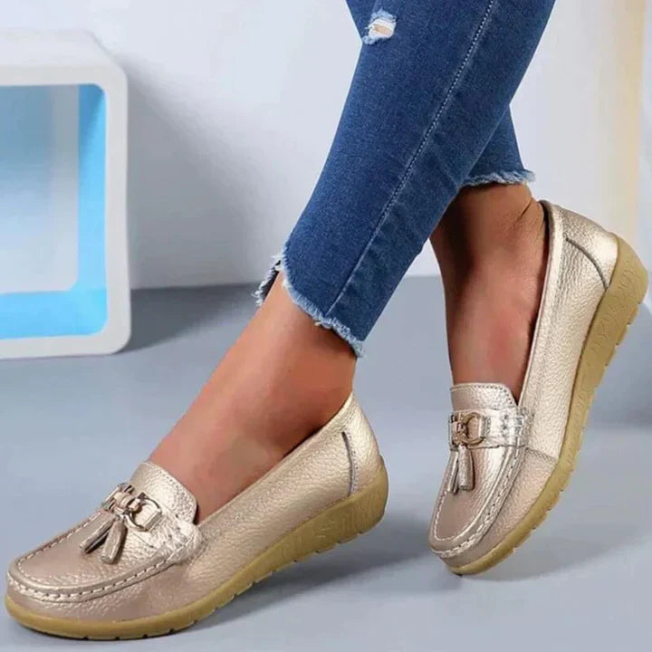 Women's Slip-On Low Moccasins Orthopedic Fringe Detail Lace-Free Casual Elegant Everyday Comfort – White