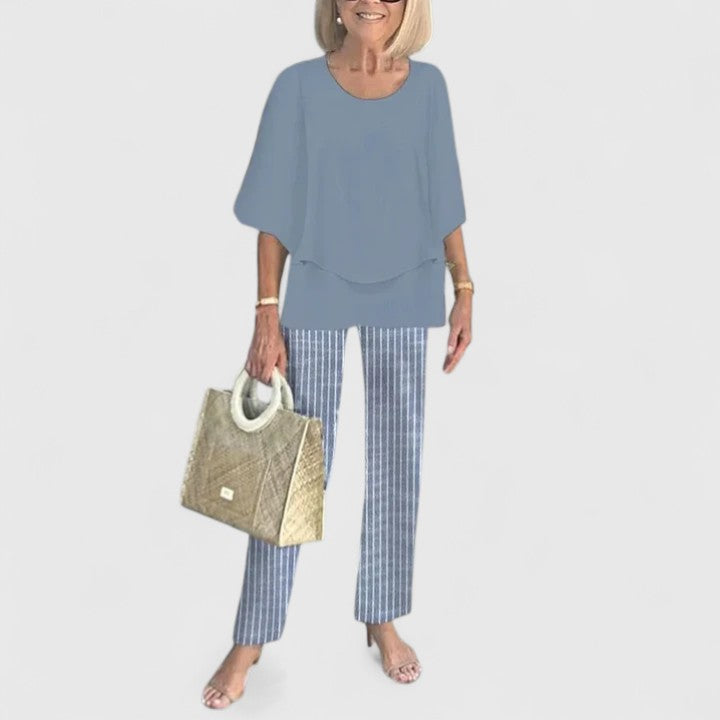 Women's Sophisticated Two-Piece Set Relaxed Blouse Wide-Leg Pants Casual Elegant Everyday – Martha