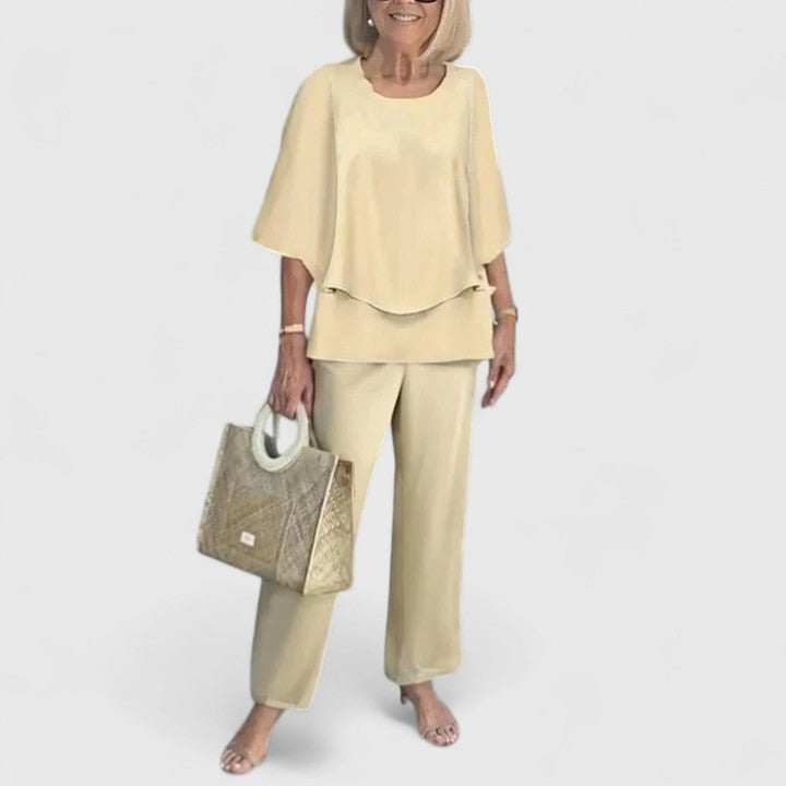 Women's Sophisticated Two-Piece Set Relaxed Blouse Wide-Leg Pants Casual Elegant Everyday – Martha