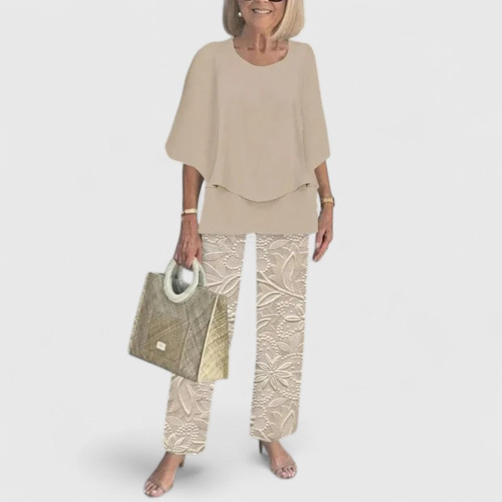 Women's Sophisticated Two-Piece Set Relaxed Blouse Wide-Leg Pants Casual Elegant Everyday – Martha