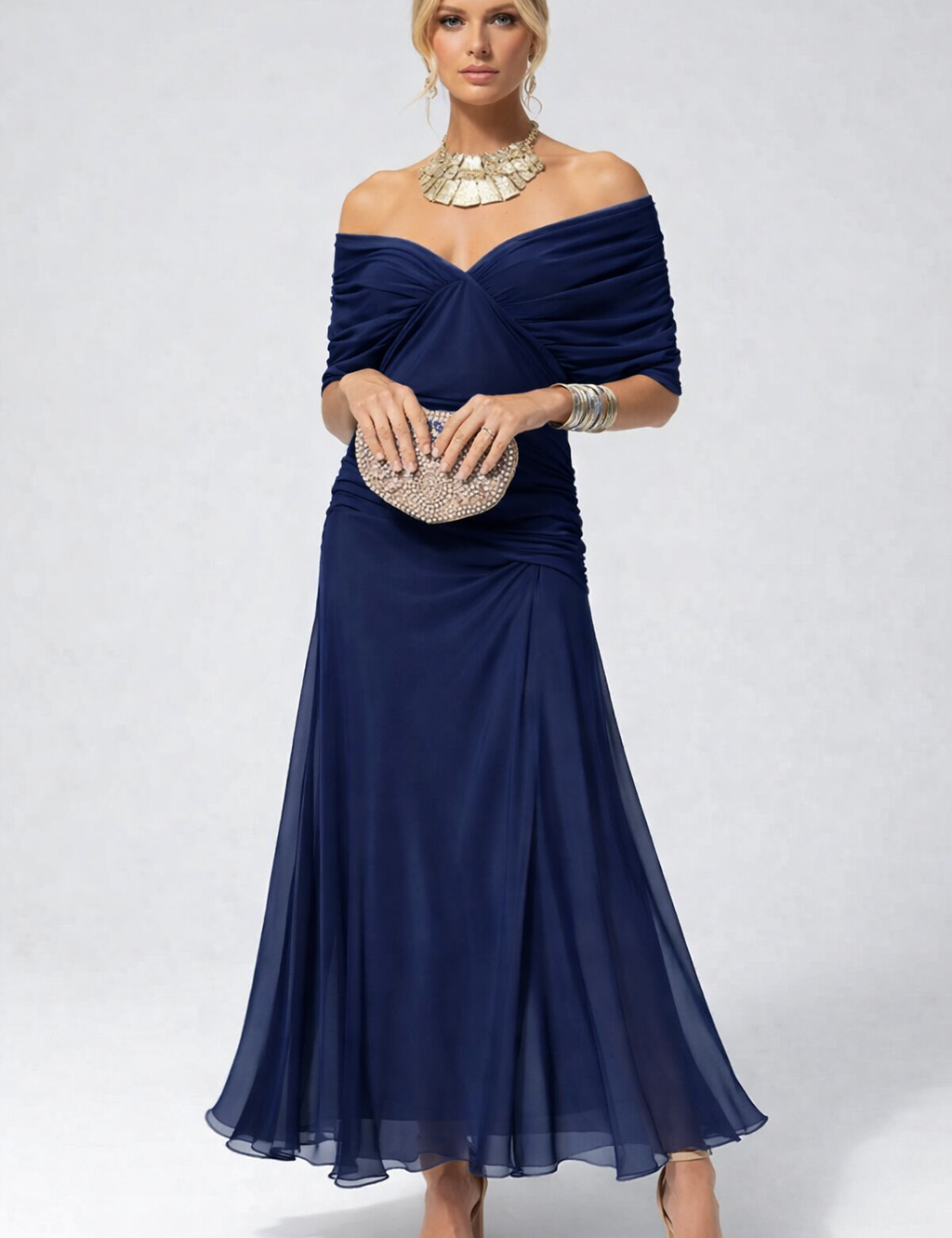 Women's Flowing Floral Long Dress Off-Shoulder V-Neck Formal Elegant Wedding Guest Casual – Lilly
