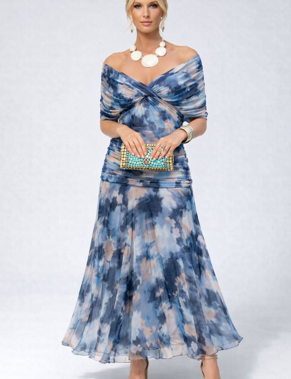 Women's Flowing Floral Long Dress Off-Shoulder V-Neck Formal Elegant Wedding Guest Casual – Lilly