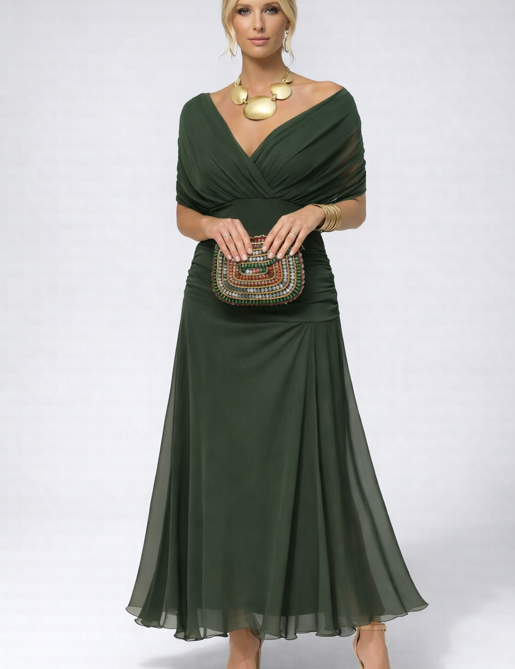 Women's Flowing Floral Long Dress Off-Shoulder V-Neck Formal Elegant Wedding Guest Casual – Lilly