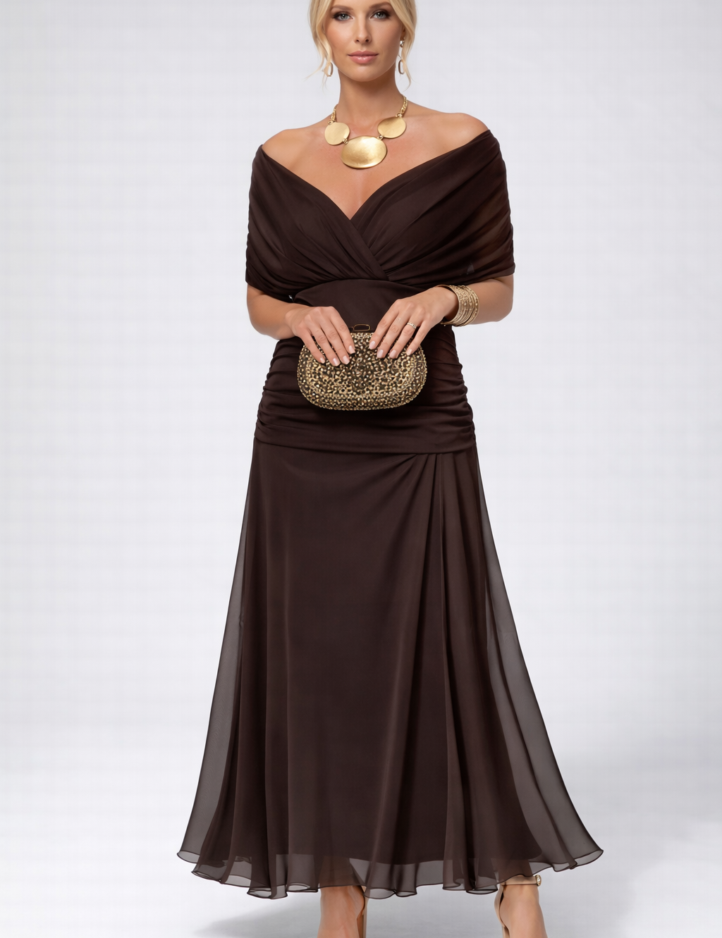 Women's Flowing Floral Long Dress Off-Shoulder V-Neck Formal Elegant Wedding Guest Casual – Lilly