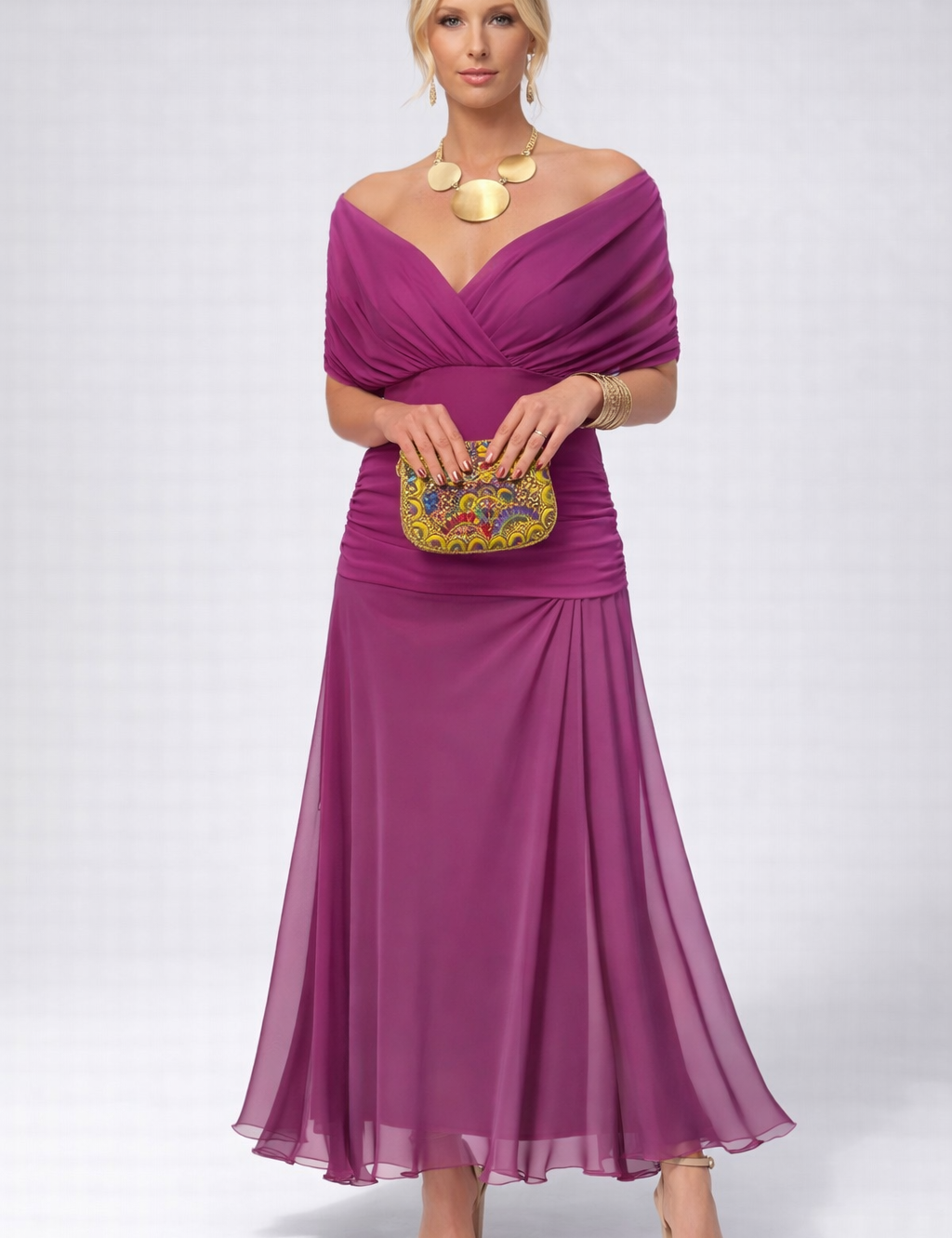 Women's Flowing Floral Long Dress Off-Shoulder V-Neck Formal Elegant Wedding Guest Casual – Lilly