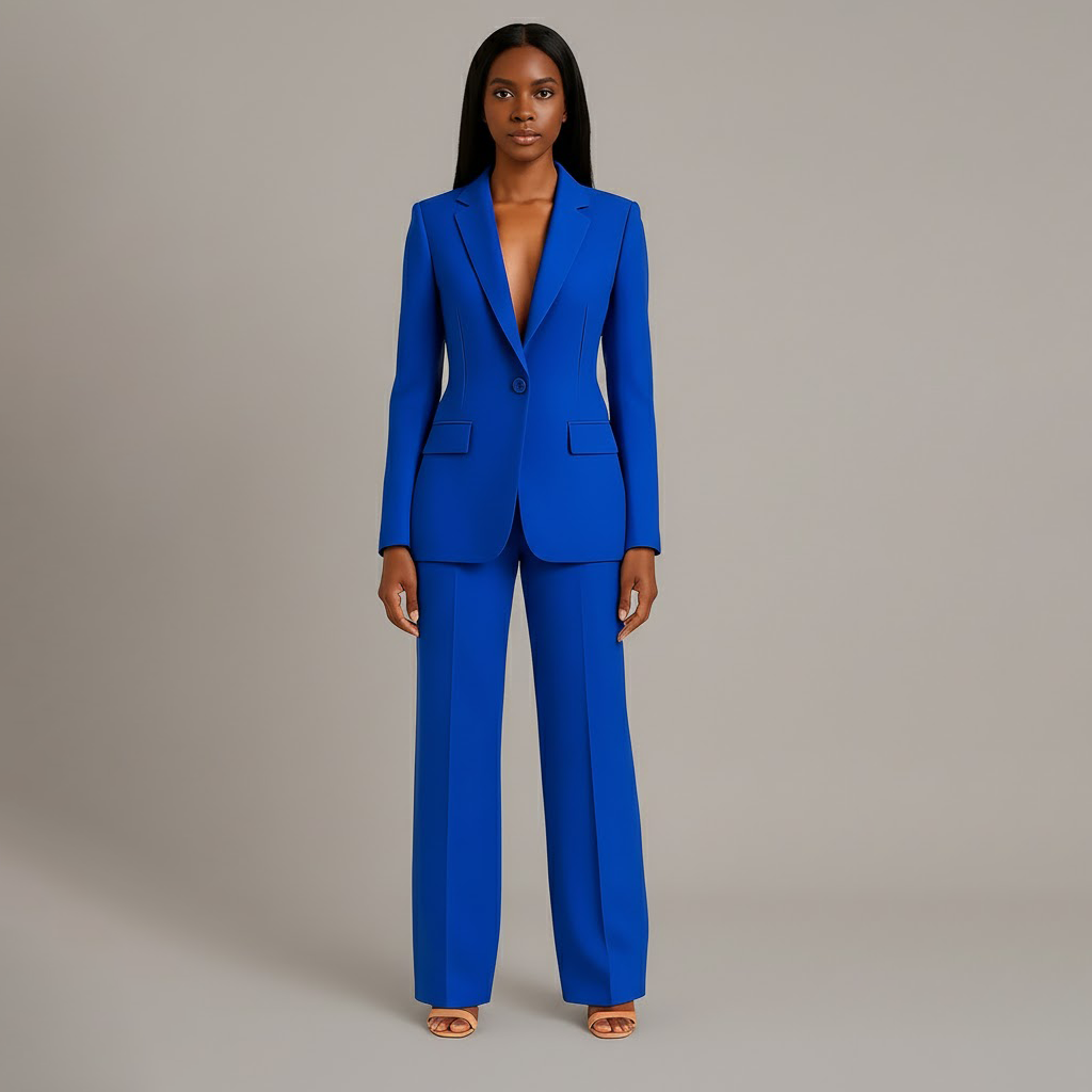 Women's Formal Tailored Suit Set Structured Long Blazer Slim-Fit Wide-Leg Pants Office Elegant – Christi