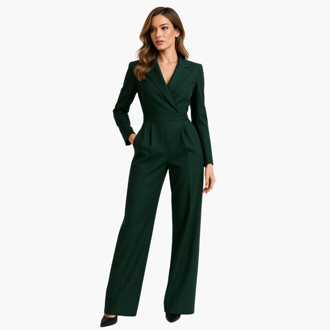 Women's Fitted Waist Jumpsuit Crossover V-Neck Wrap Front Wide-Leg Notched Lapel Formal Elegant