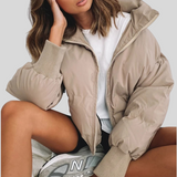 Women's Cropped Puffer Winter Jacket with Ribbed Cuffs